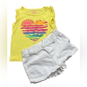 Healthtex Yellow Graphic Tee and Healthtex White Shorts Set 18 months